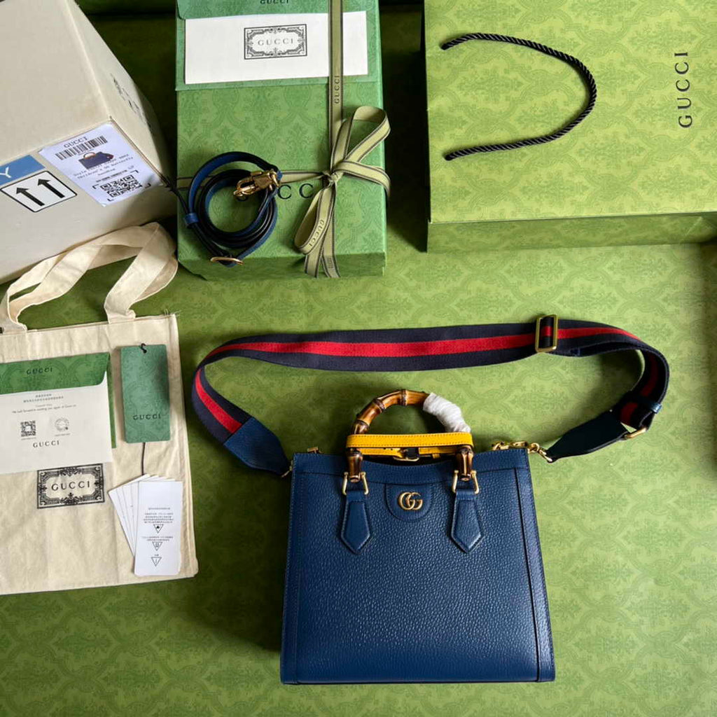 Gucci 702721 Diana Small Tote Bag Blue Leather
