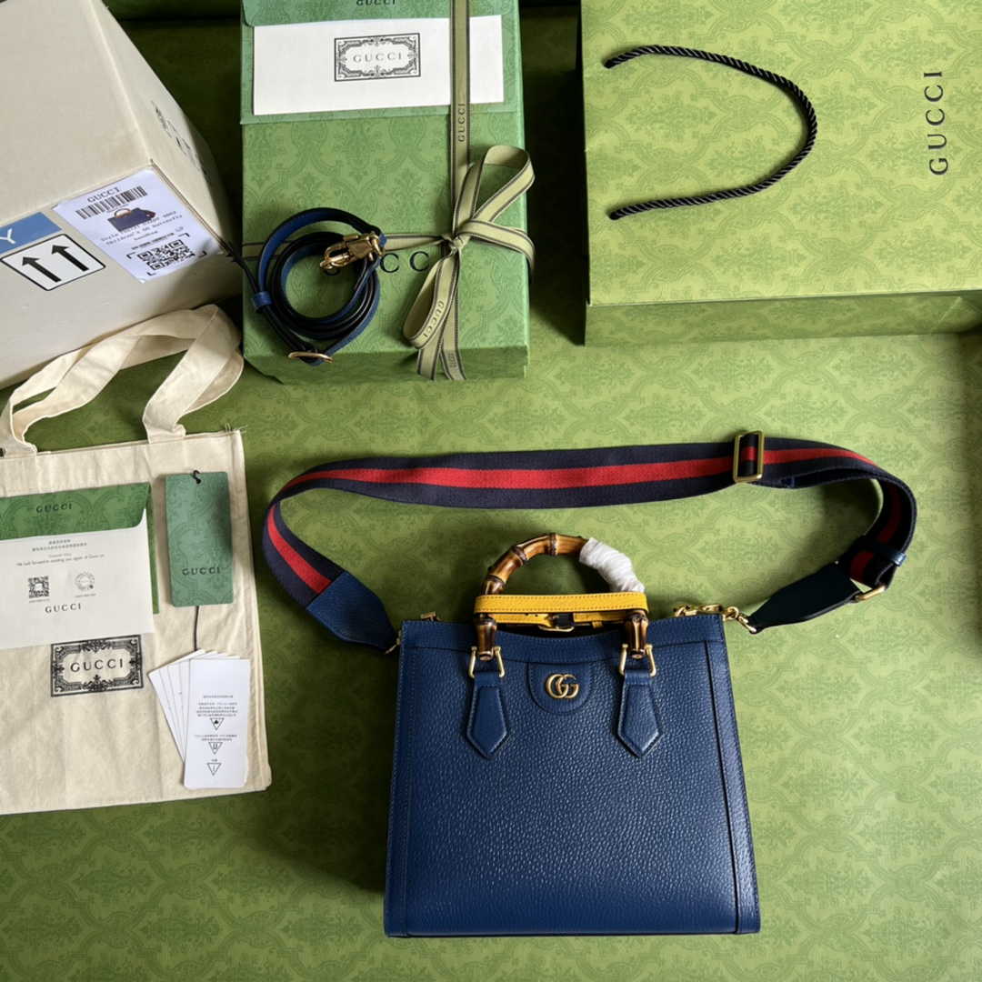 Gucci 702721 Diana Small Tote Bag Blue Leather