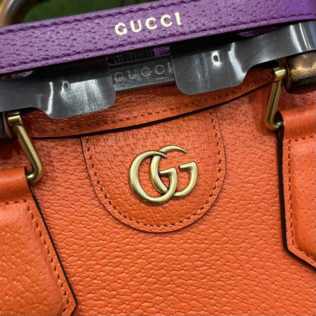 Gucci 702721 Diana Small Tote Bag Orange Leather