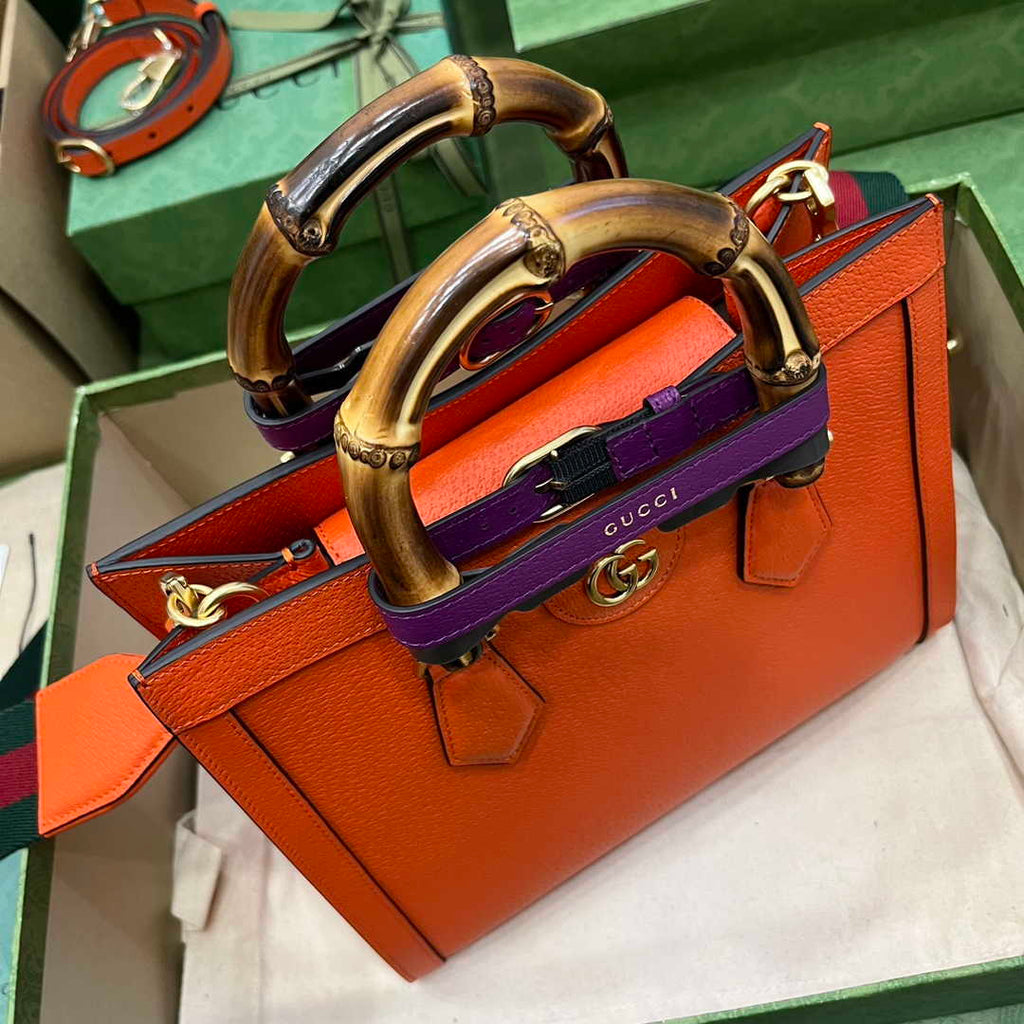 Gucci 702721 Diana Small Tote Bag Orange Leather