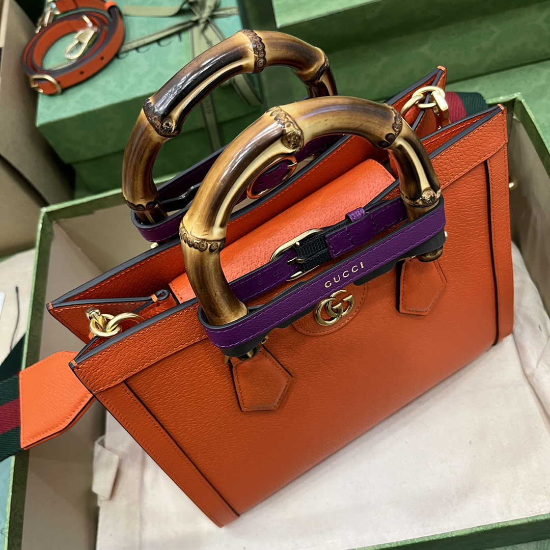 Gucci 702721 Diana Small Tote Bag Orange Leather