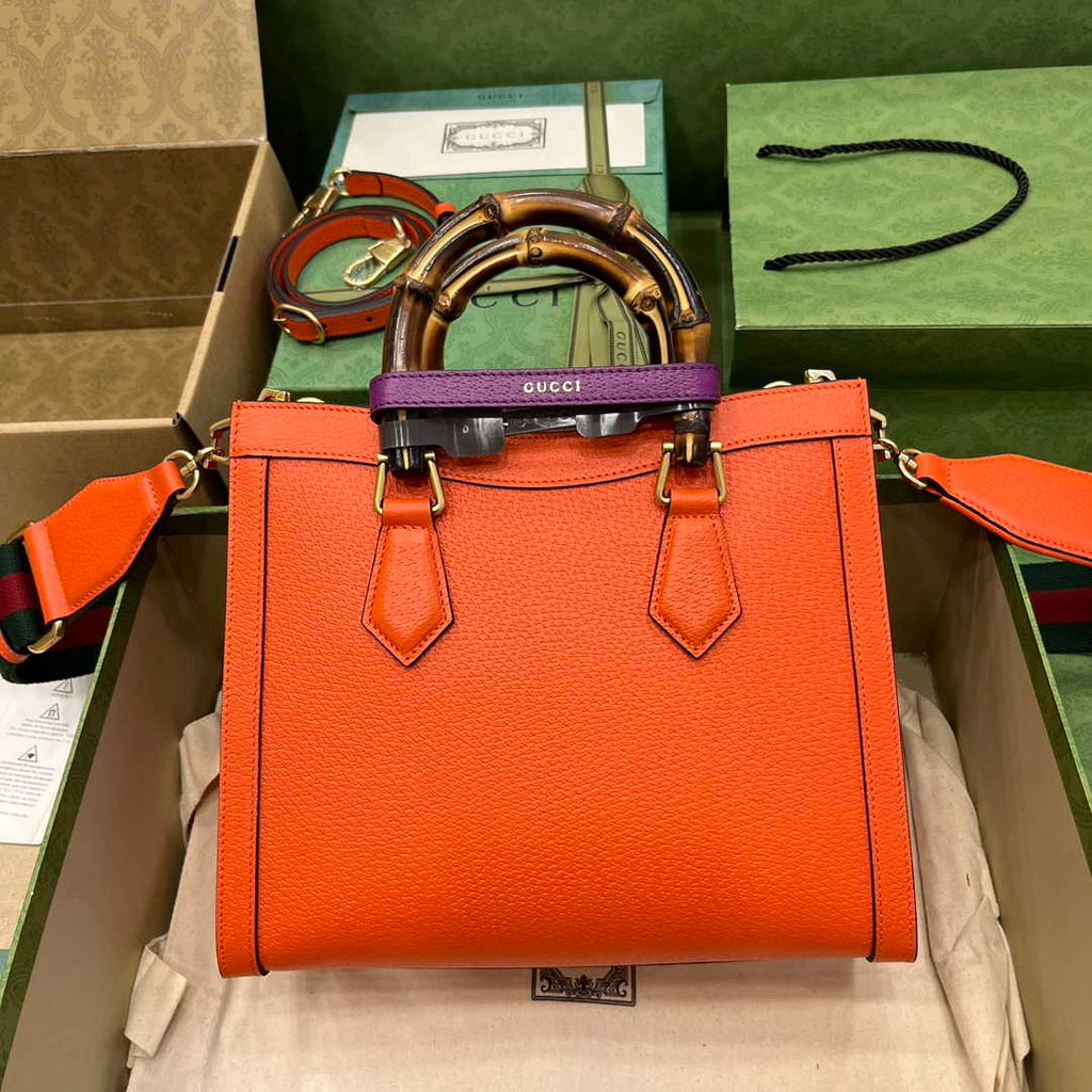 Gucci 702721 Diana Small Tote Bag Orange Leather