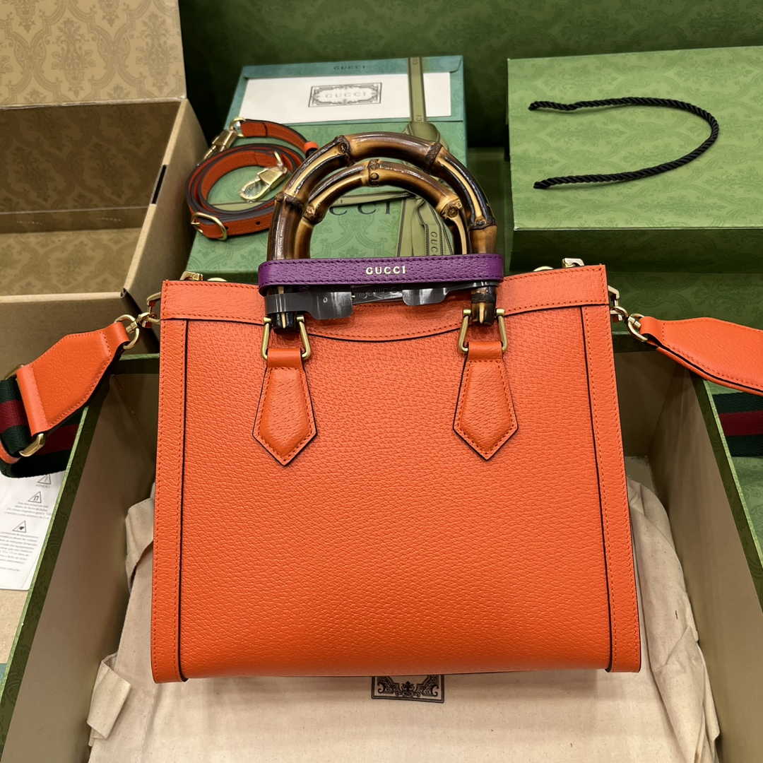 Gucci 702721 Diana Small Tote Bag Orange Leather