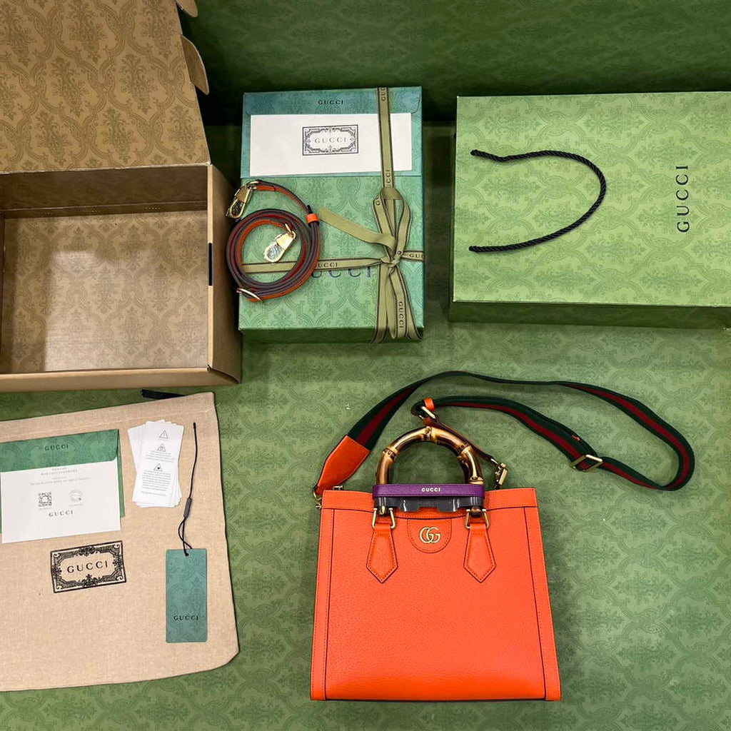 Gucci 702721 Diana Small Tote Bag Orange Leather