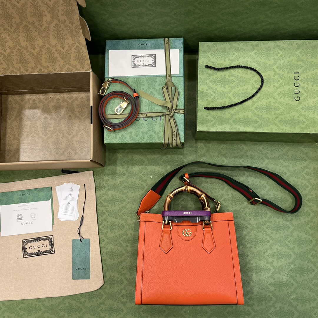 Gucci 702721 Diana Small Tote Bag Orange Leather