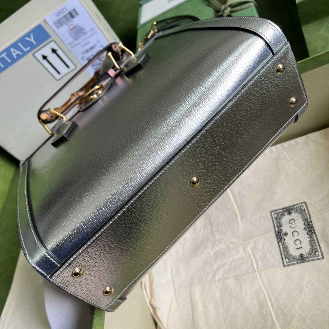 Gucci 702721 Diana Small Tote Bag Silver Leather