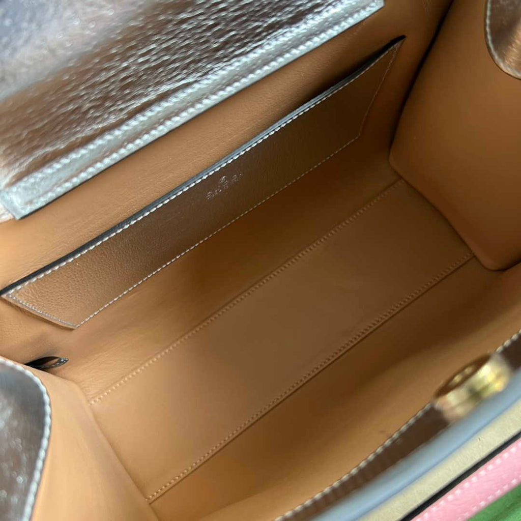 Gucci 702721 Diana Small Tote Bag Silver Leather