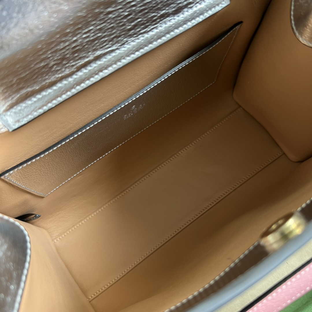 Gucci 702721 Diana Small Tote Bag Silver Leather