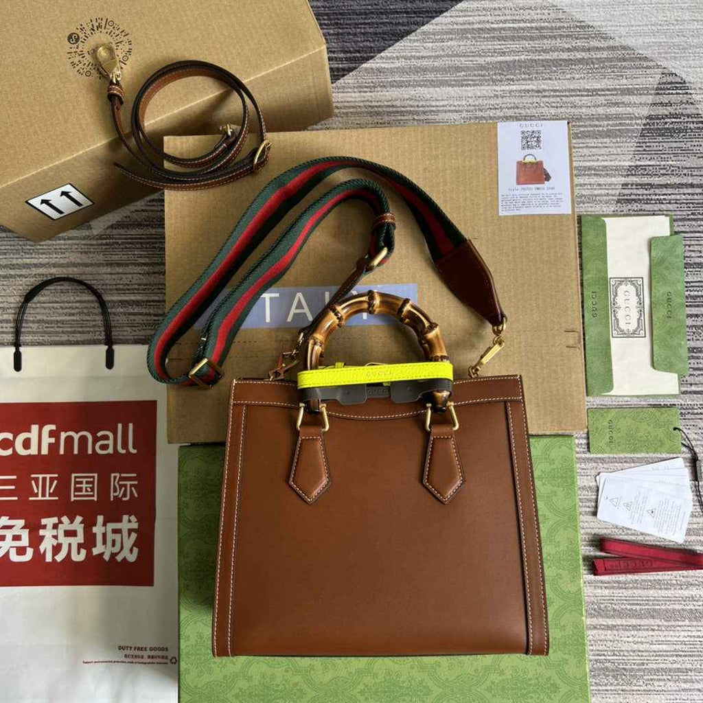 Gucci 702721 Diana Small Tote Bag Brown Leather
