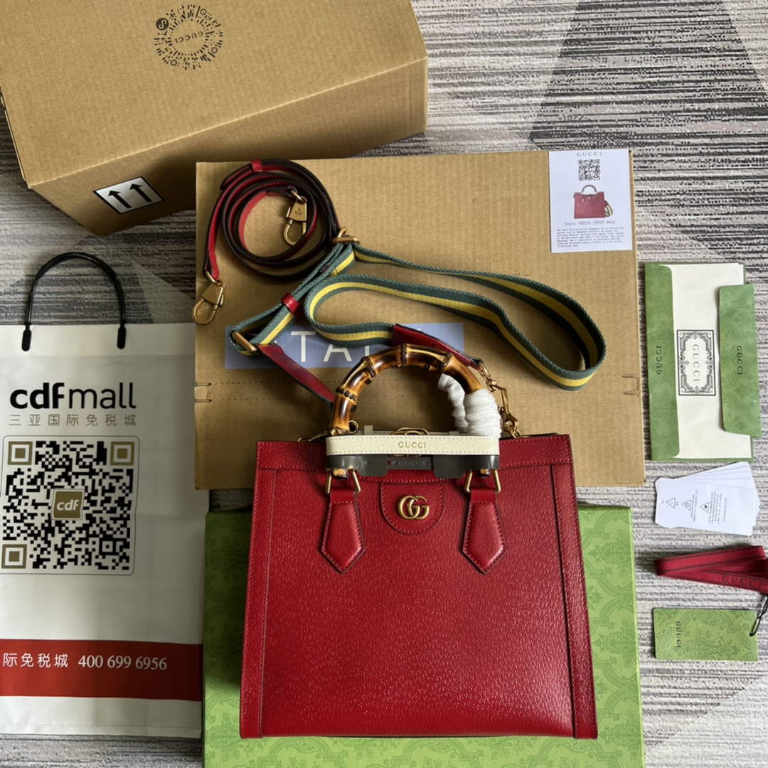 Gucci 702721 Diana Small Tote Bag Red Leather