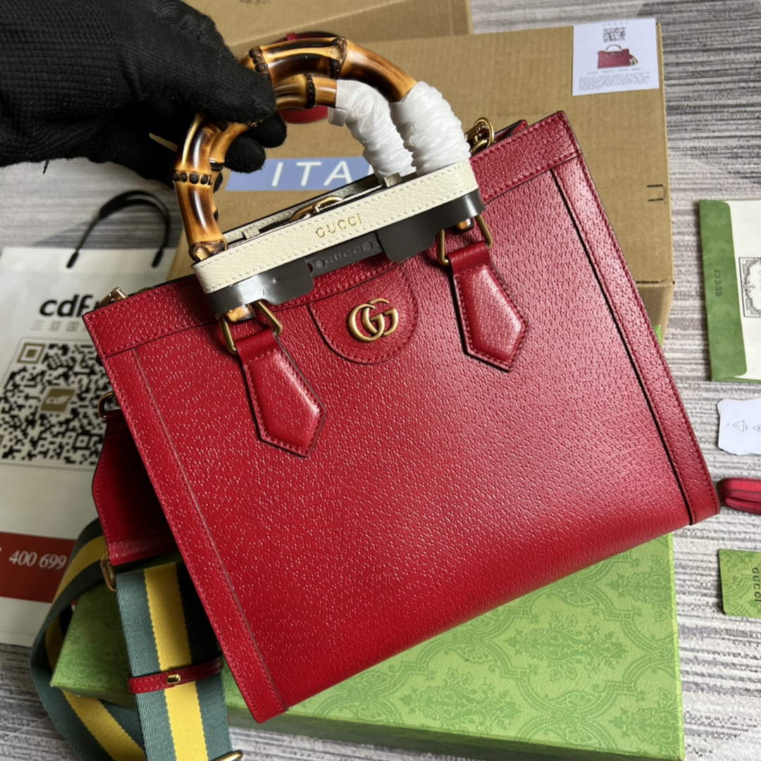 Gucci 702721 Diana Small Tote Bag Red Leather