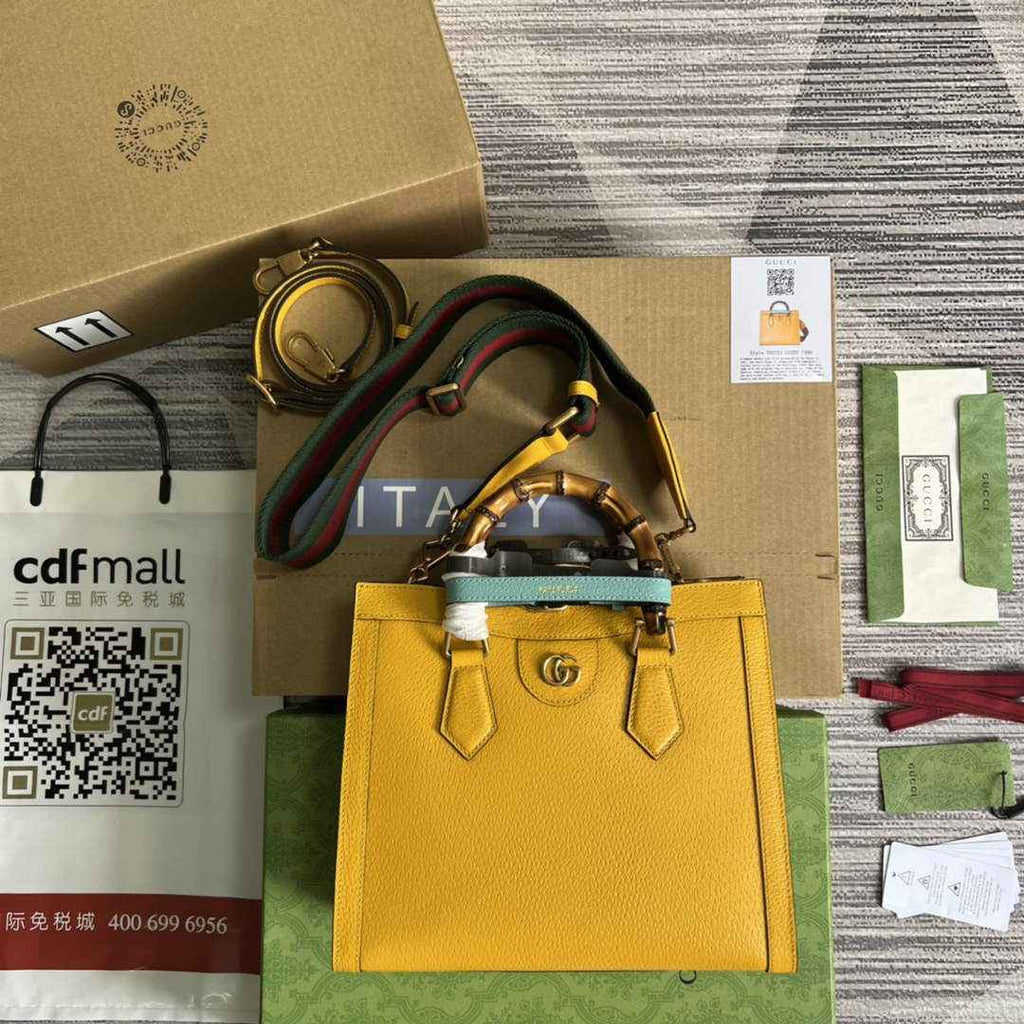 Gucci 702721 Diana Small Tote Bag Yellow Leather