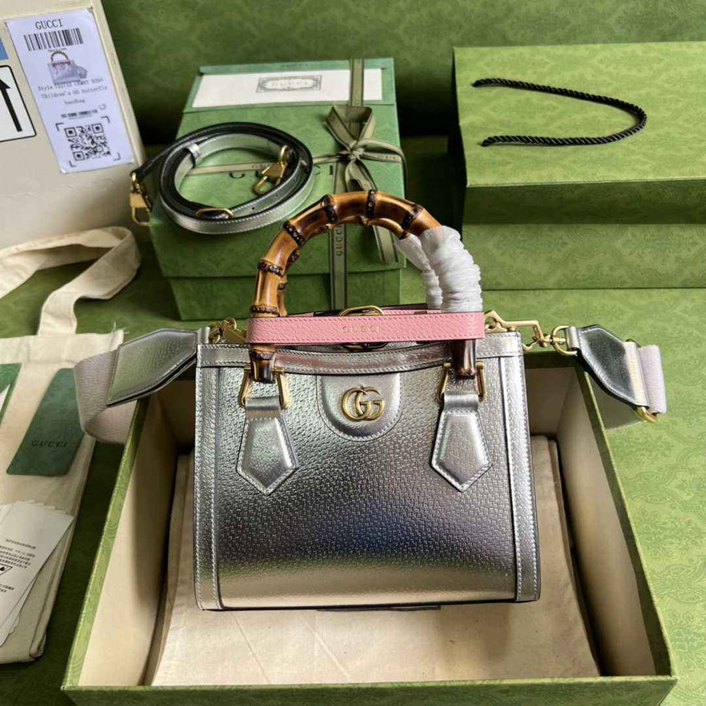 Gucci 702732 Diana mini tote bag Silver leather