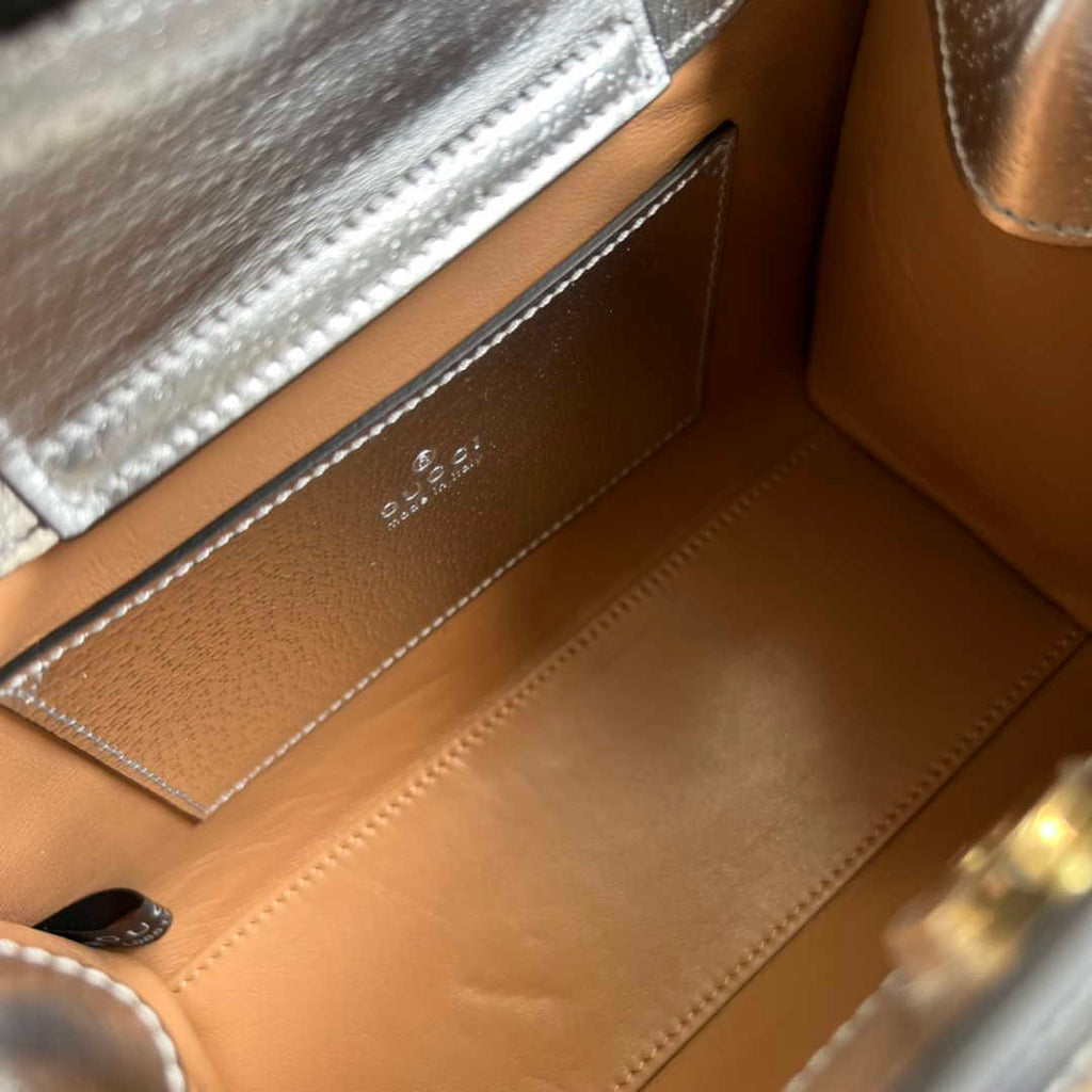 Gucci 702732 Diana mini tote bag Silver leather