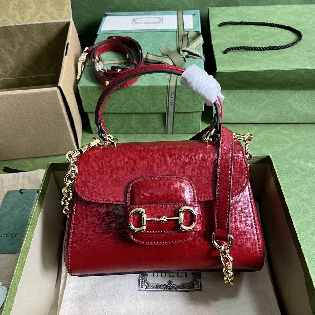 Gucci ‎703848 Horsebit 1955 top handle bag red leather