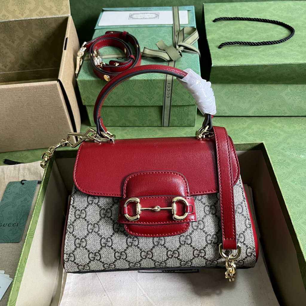 Gucci ‎703848 Horsebit 1955 top handle bag Red gg leather