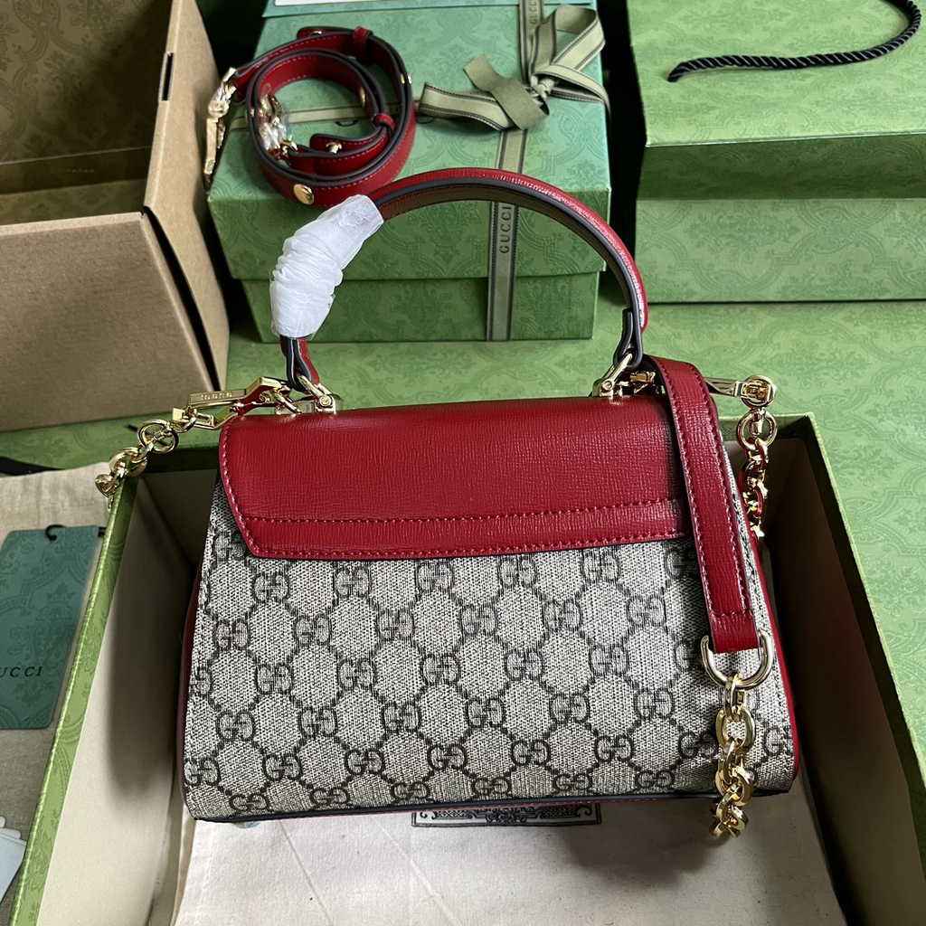 Gucci ‎703848 Horsebit 1955 top handle bag Red gg leather