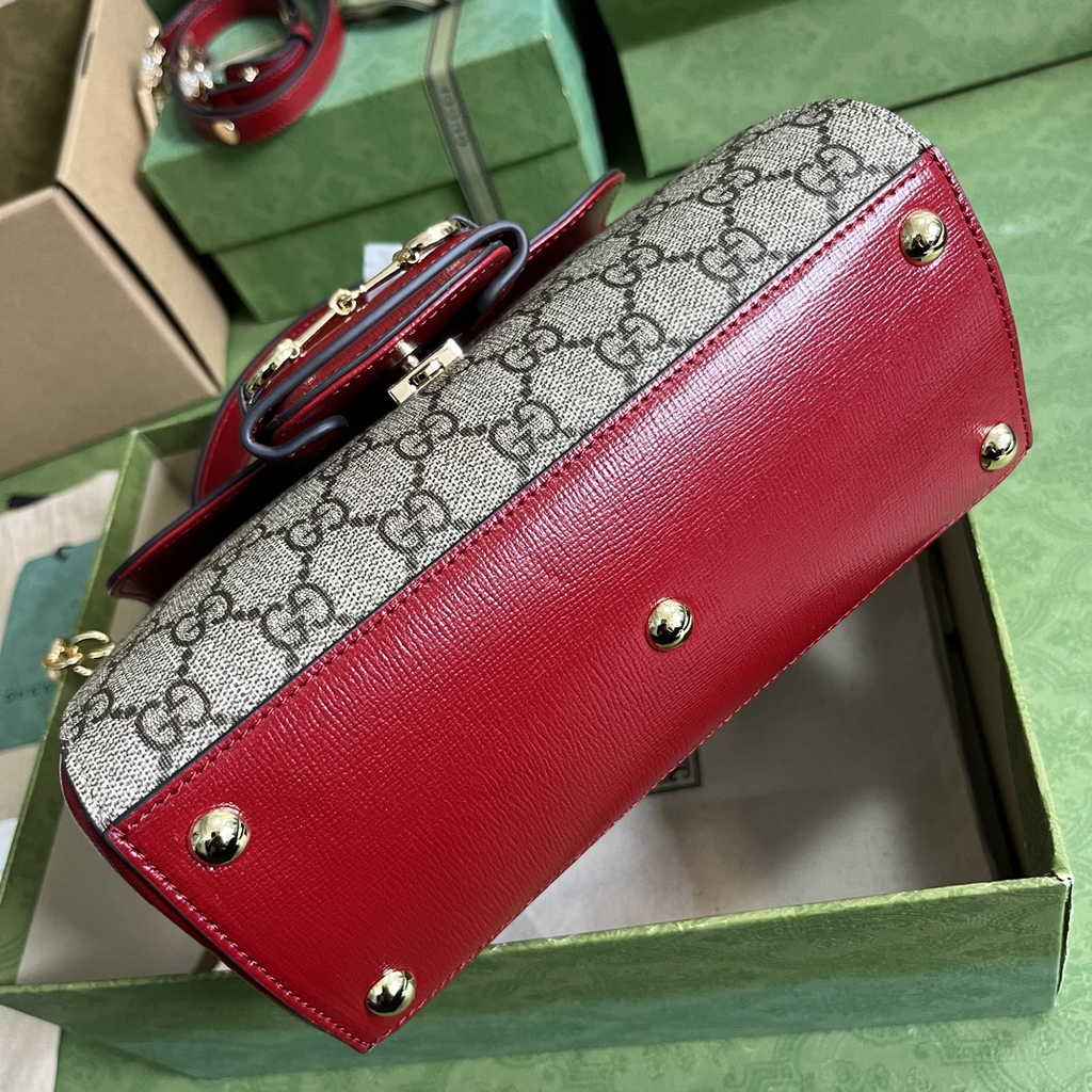 Gucci ‎703848 Horsebit 1955 top handle bag Red gg leather