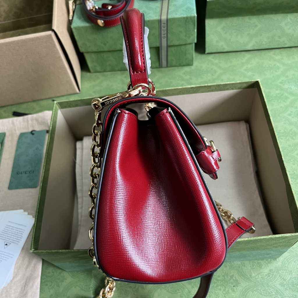 Gucci ‎703848 Horsebit 1955 top handle bag Red gg leather