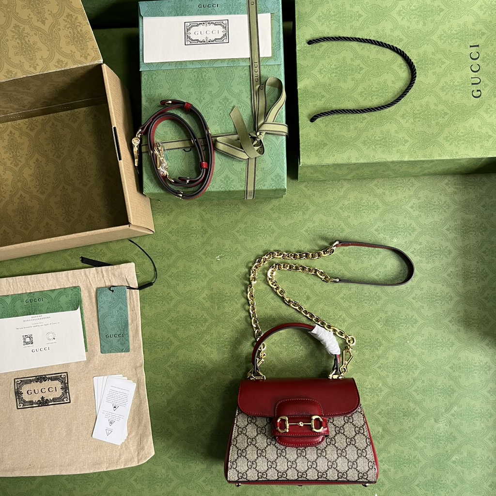 Gucci ‎703848 Horsebit 1955 top handle bag Red gg leather