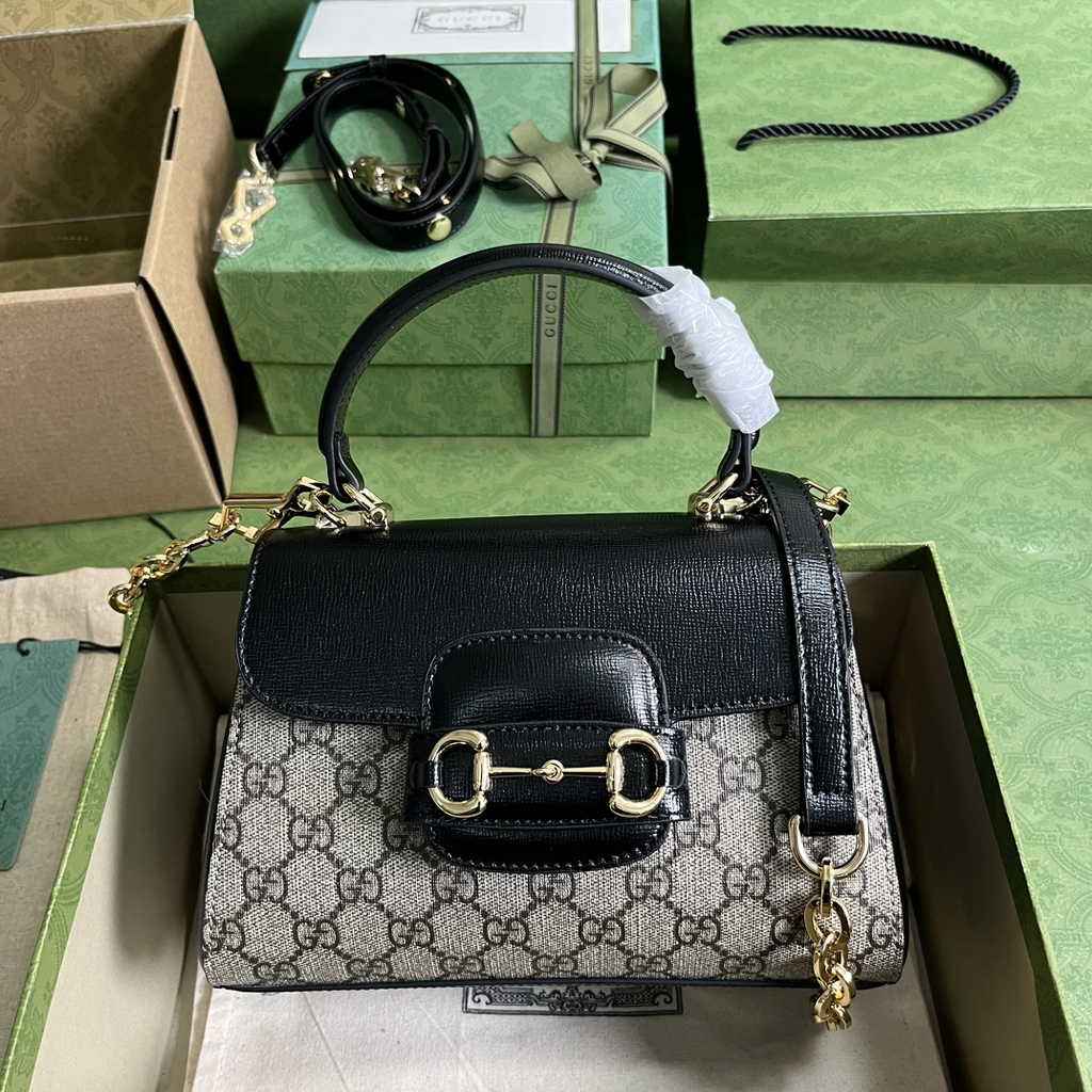 Gucci ‎703848 Horsebit 1955 top handle bag Black gg leather