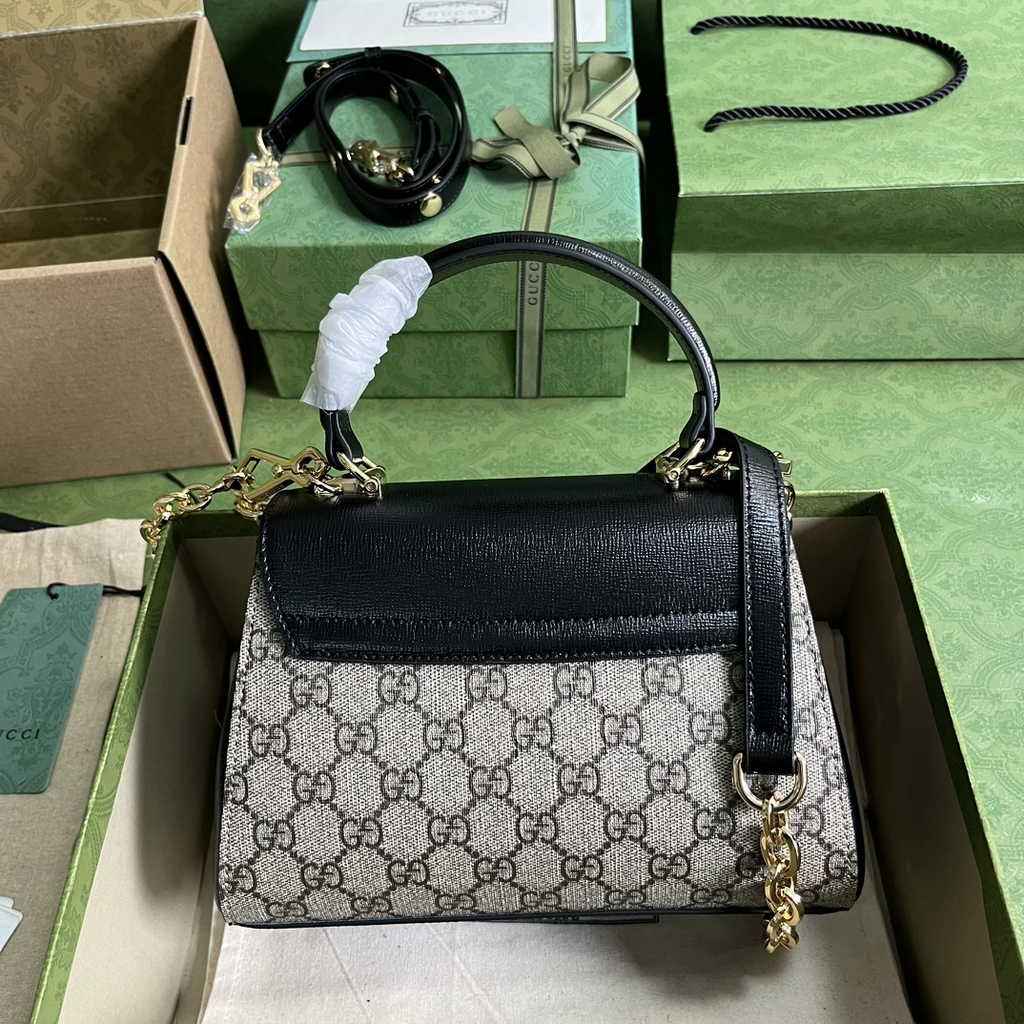 Gucci ‎703848 Horsebit 1955 top handle bag Black gg leather