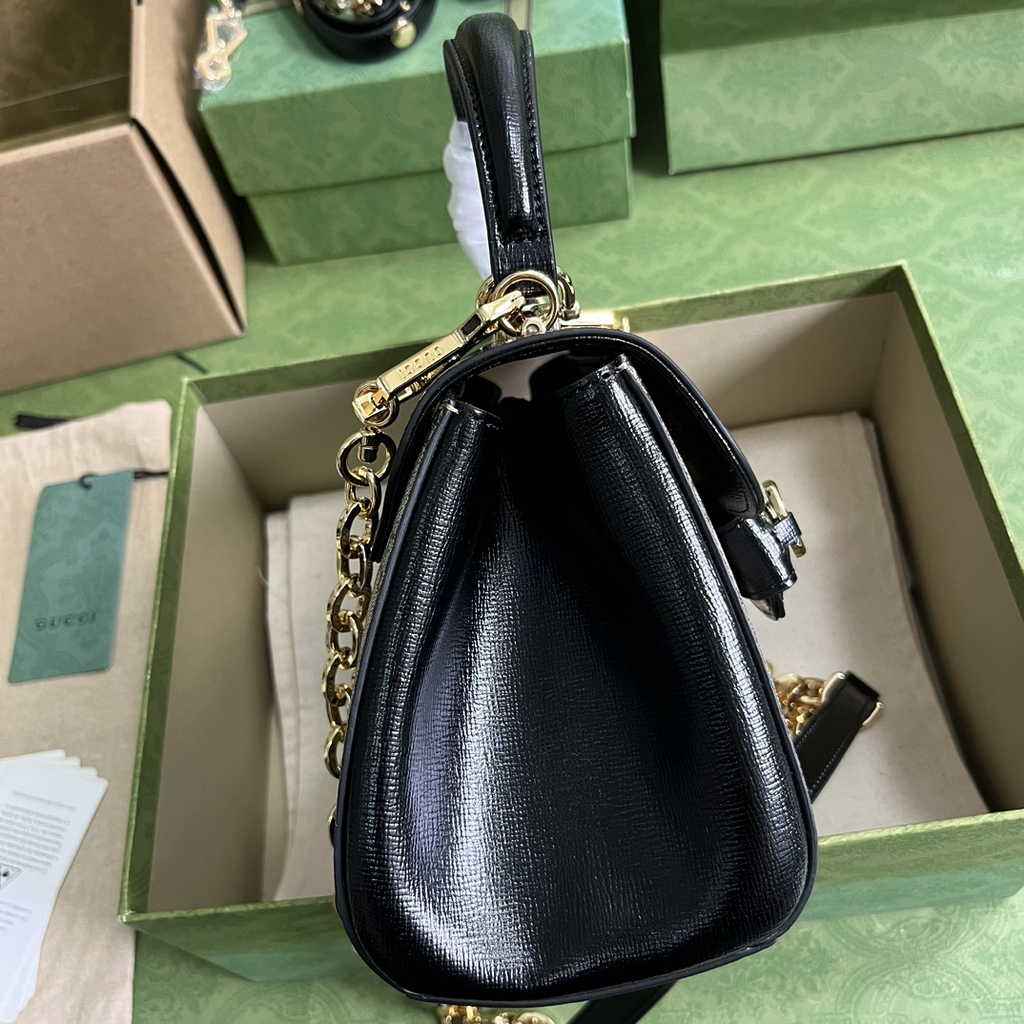 Gucci ‎703848 Horsebit 1955 top handle bag Black gg leather