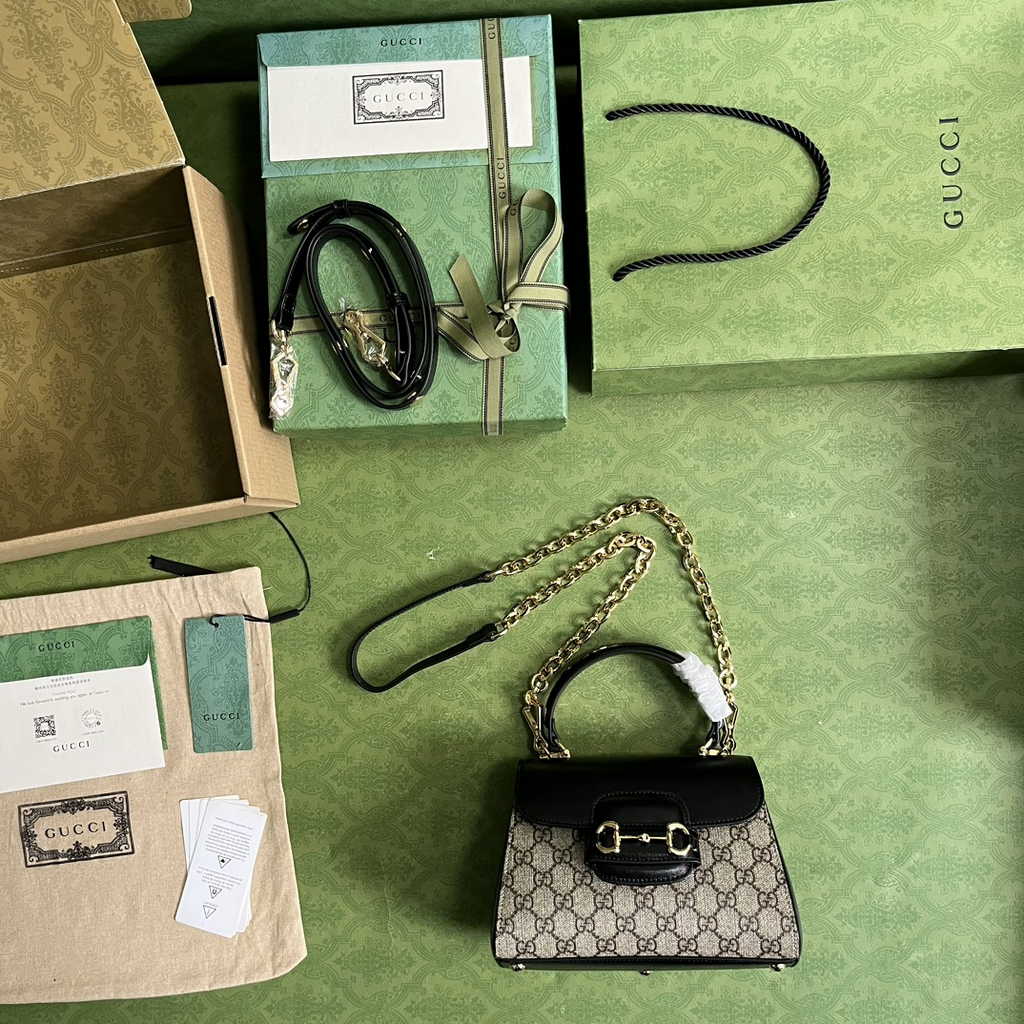 Gucci ‎703848 Horsebit 1955 top handle bag Black gg leather