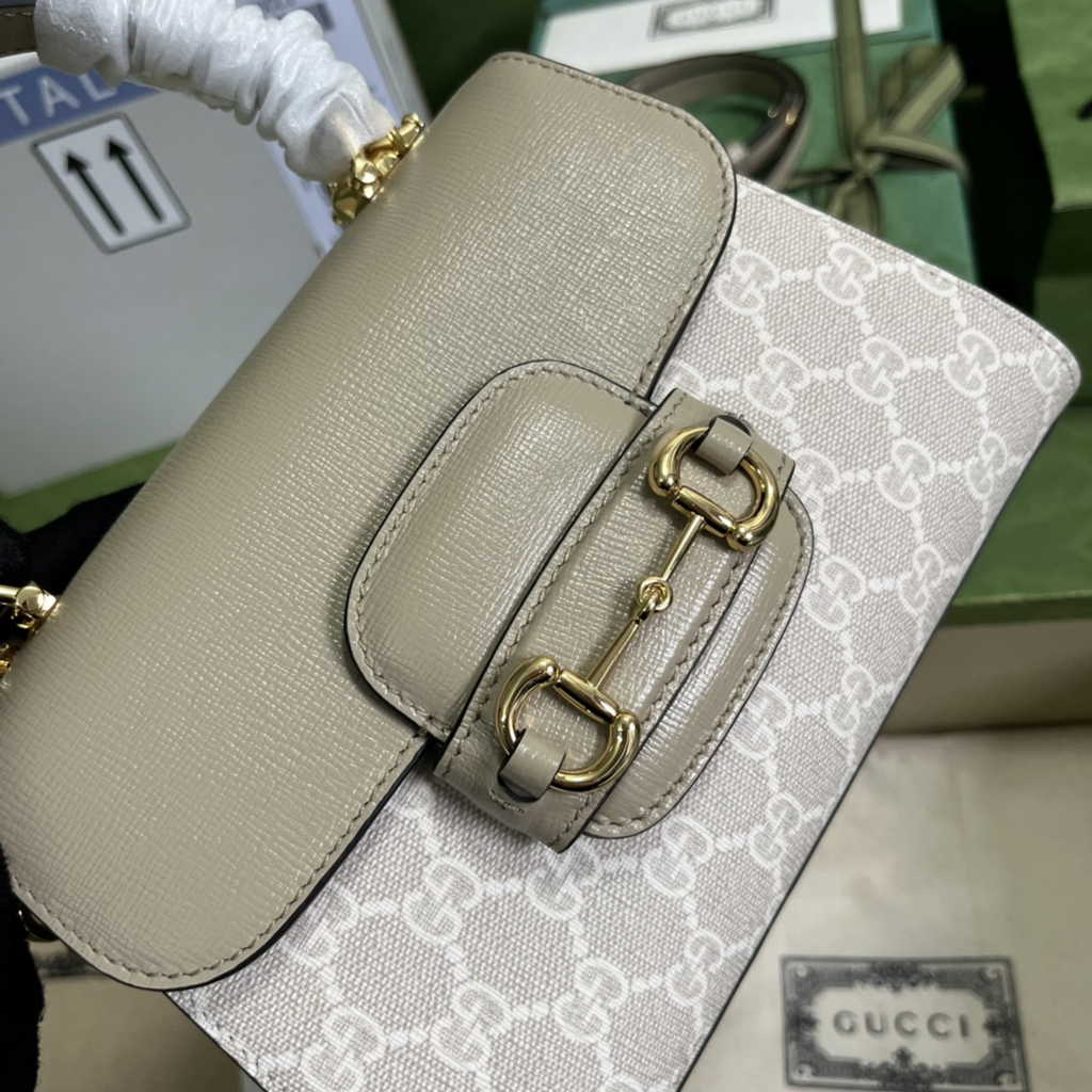 Gucci ‎703848 Horsebit 1955 top handle bag Gray gg leather