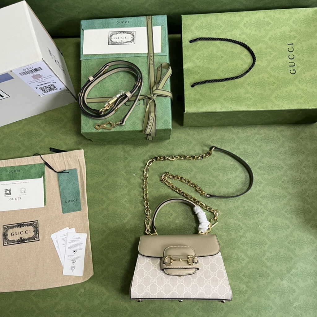 Gucci ‎703848 Horsebit 1955 top handle bag Gray gg leather