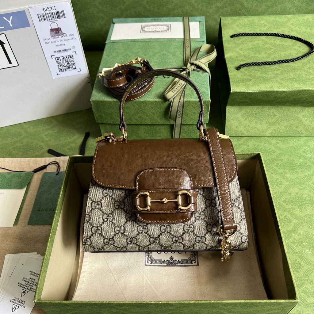 Gucci ‎703848 Horsebit 1955 top handle bag Brown gg leather