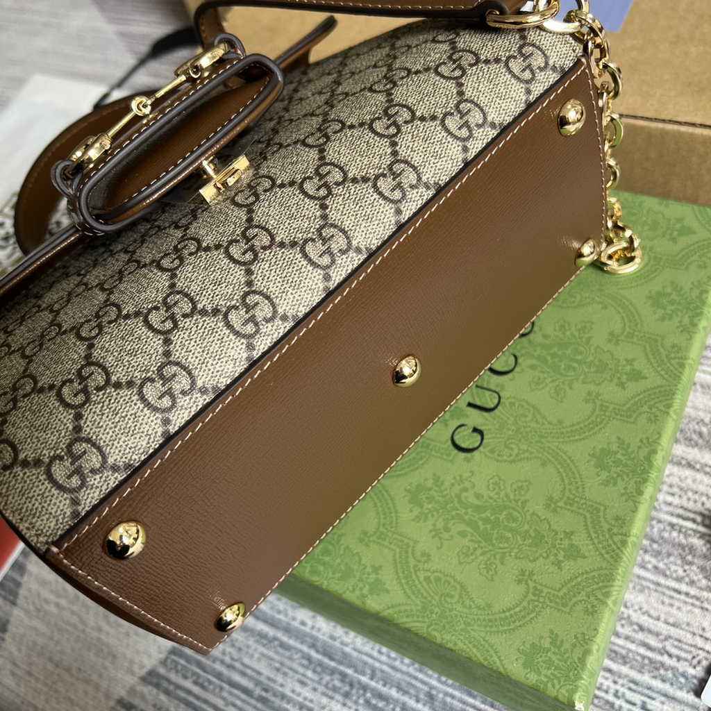 Gucci ‎703848 Horsebit 1955 top handle bag Brown gg leather