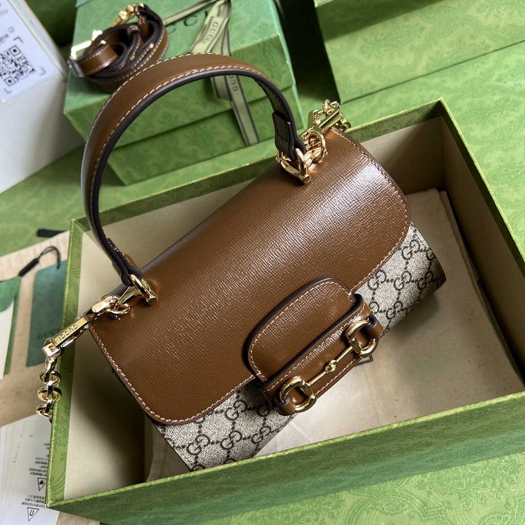 Gucci ‎703848 Horsebit 1955 top handle bag Brown gg leather