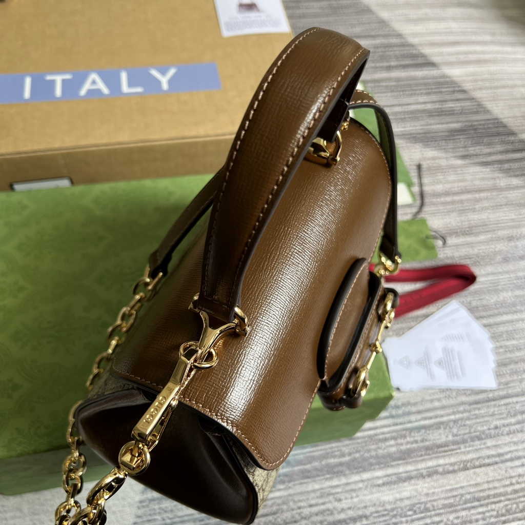 Gucci ‎703848 Horsebit 1955 top handle bag Brown gg leather