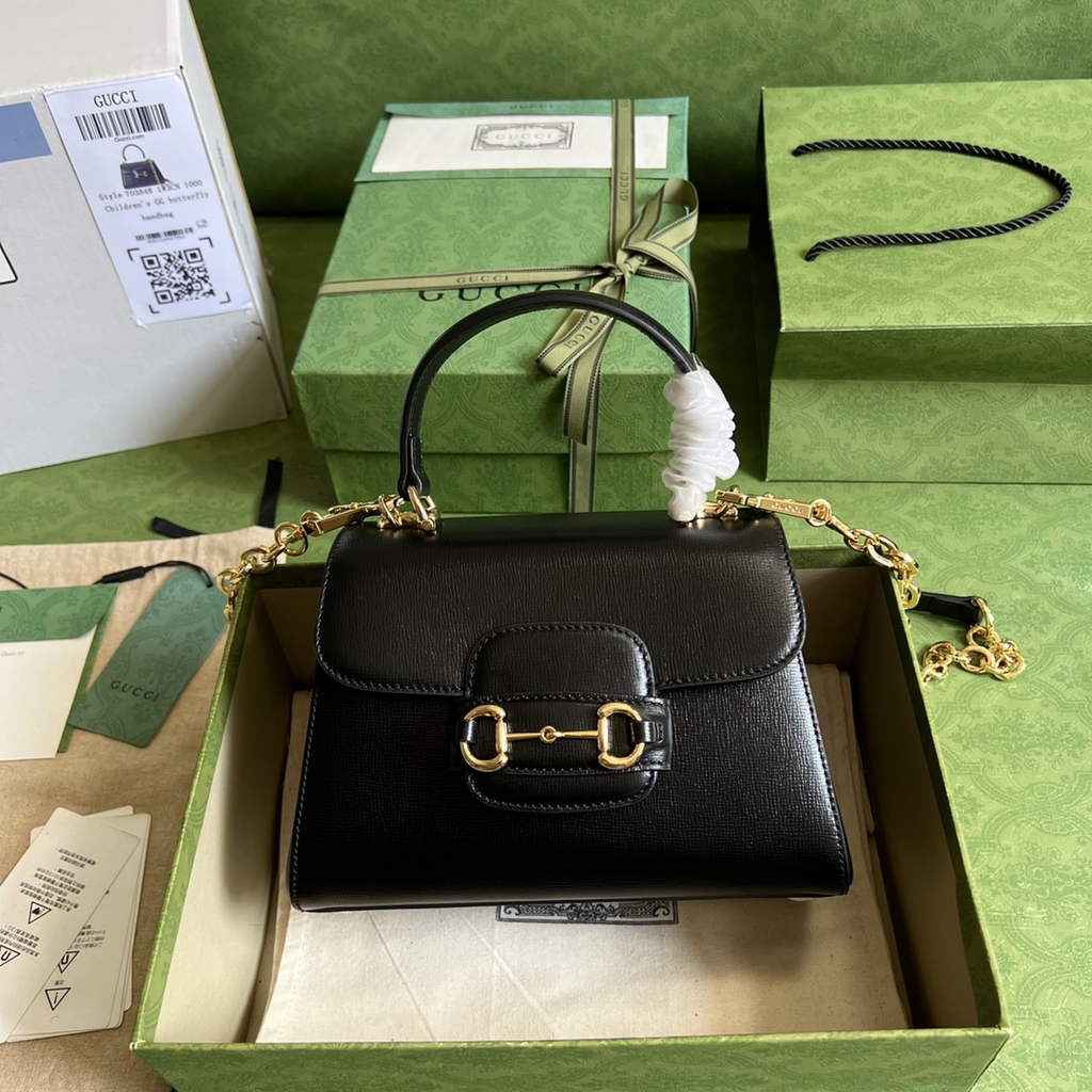 Gucci ‎703848 Horsebit 1955 top handle bag black leather