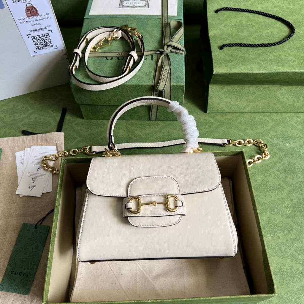 Gucci ‎703848 Horsebit 1955 top handle bag White leather
