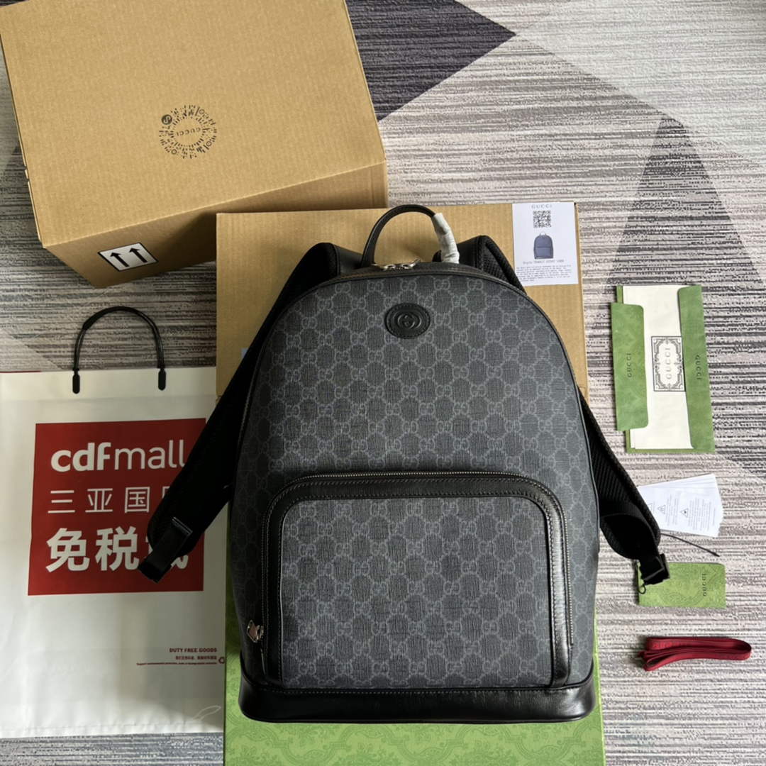 Gucci ‎704017 Backpack with Interlocking G Black GG Supreme canvas