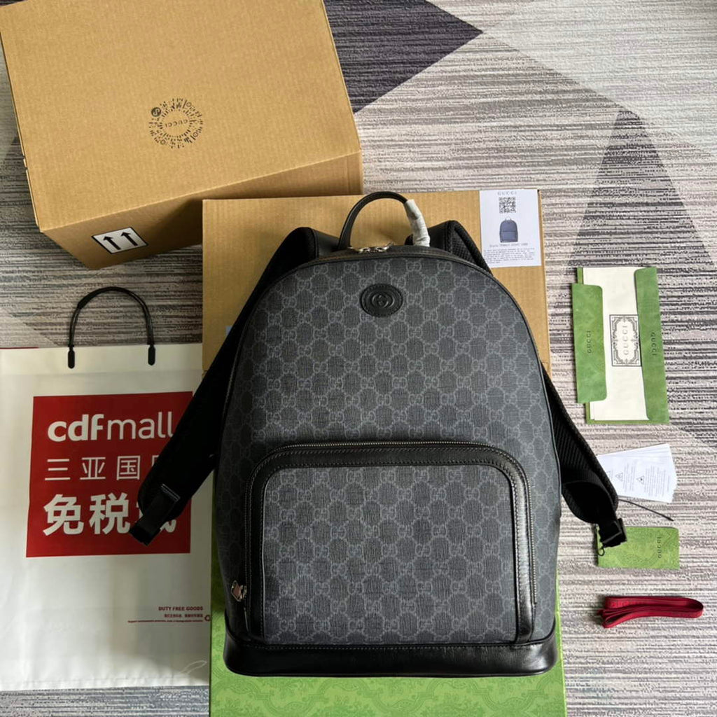 Gucci ‎704017 Backpack with Interlocking G Black GG Supreme canvas