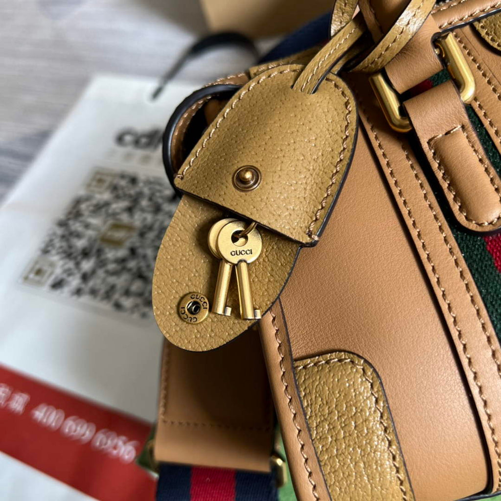 Gucci ‎Mini canvas top handle bag 715771 Light brown leather