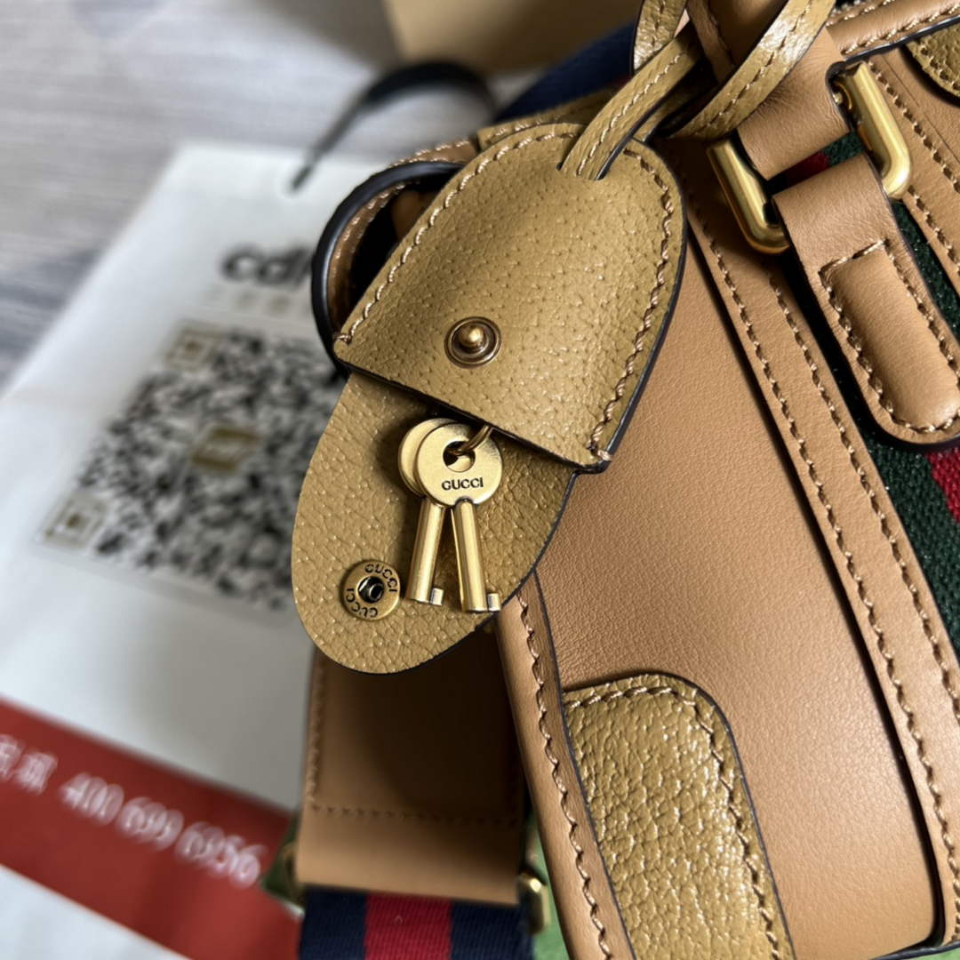 Gucci ‎Mini canvas top handle bag 715771 Light brown leather