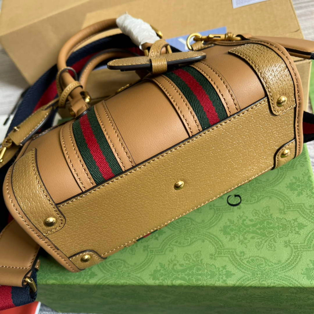 Gucci ‎Mini canvas top handle bag 715771 Light brown leather