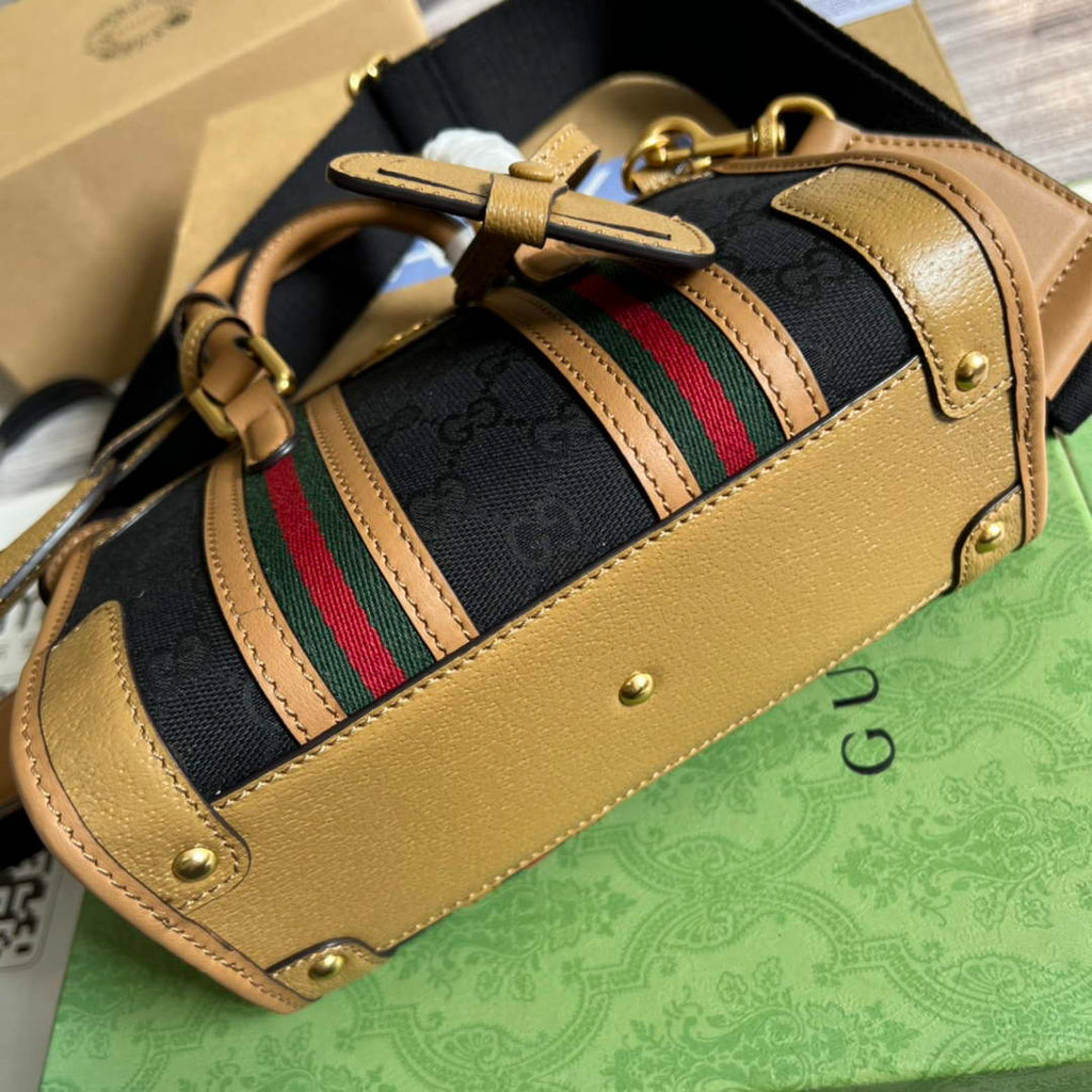 Gucci ‎715771 Mini canvas top handle bag Light brown leather