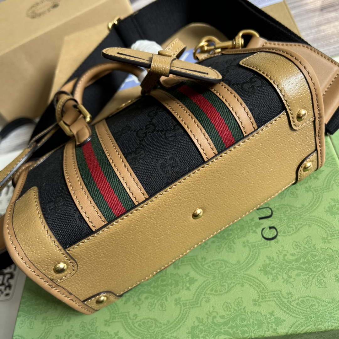 Gucci ‎715771 Mini canvas top handle bag Light brown leather