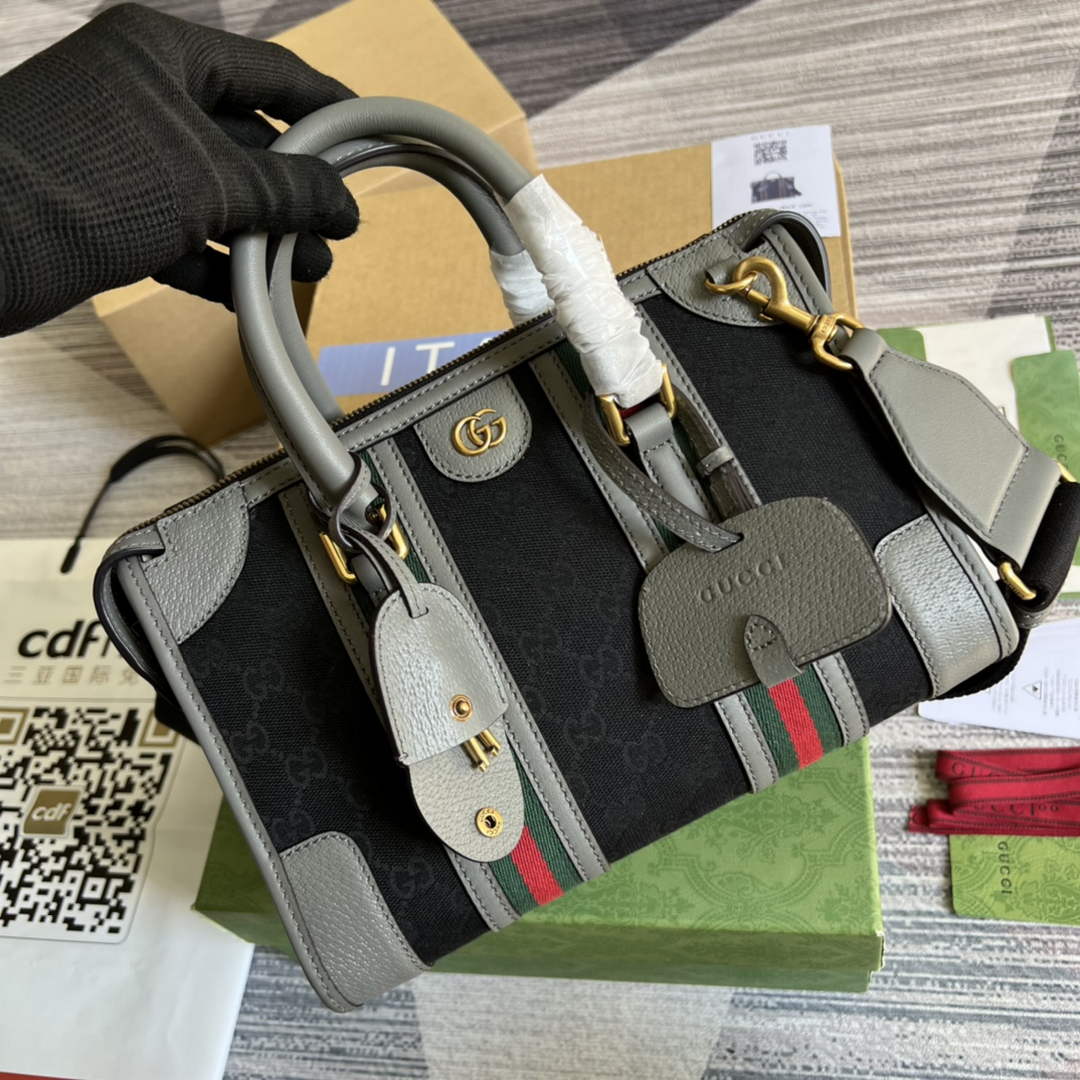 Gucci 715772 Small canvas top handle bag Gray leather