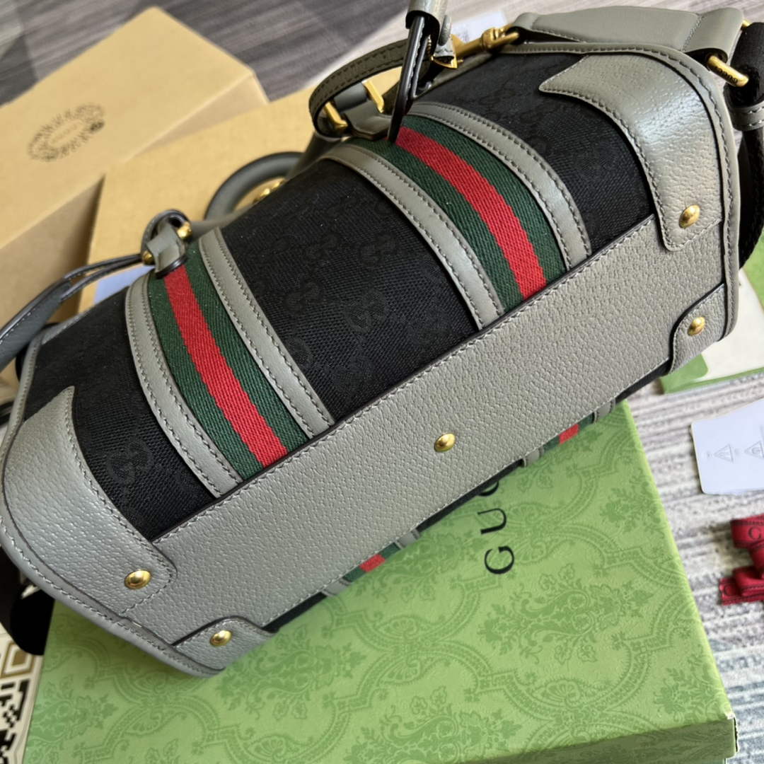 Gucci 715772 Small canvas top handle bag Gray leather