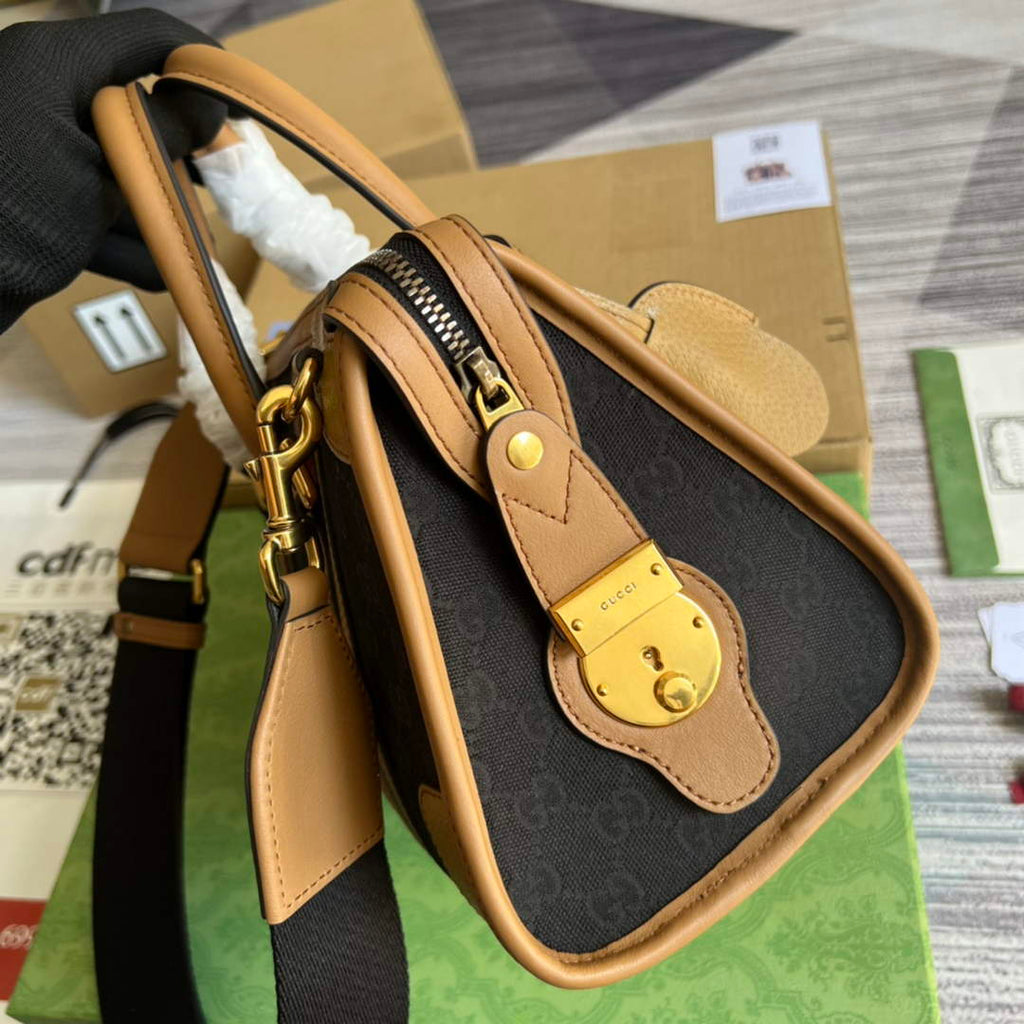 Gucci 715772 Small canvas top handle bag Brown leather