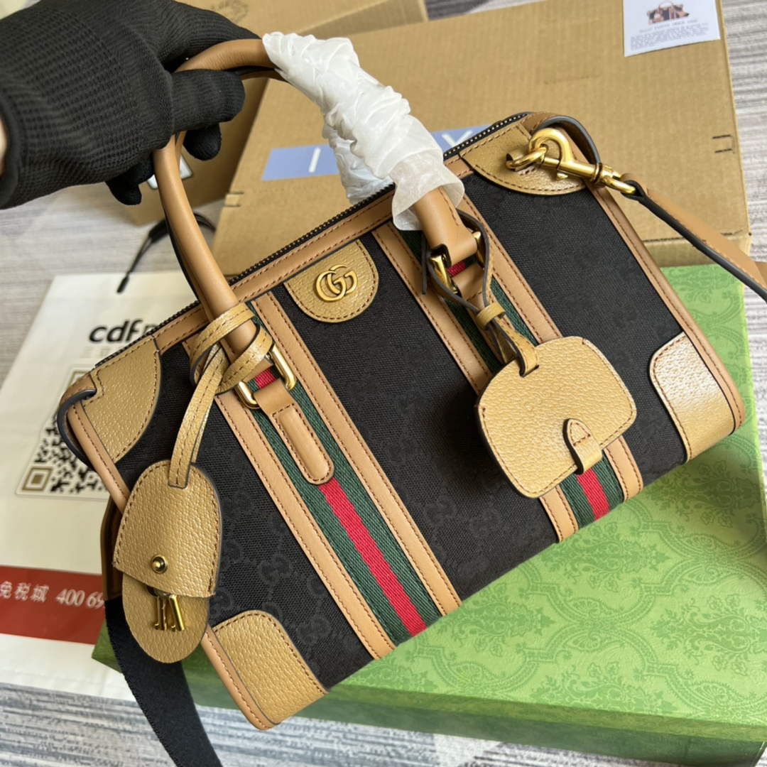Gucci 715772 Small canvas top handle bag Brown leather