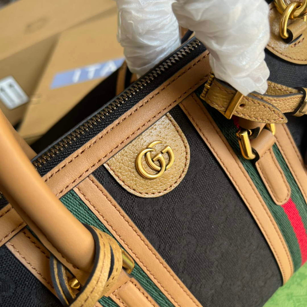 Gucci 715772 Small canvas top handle bag Brown leather