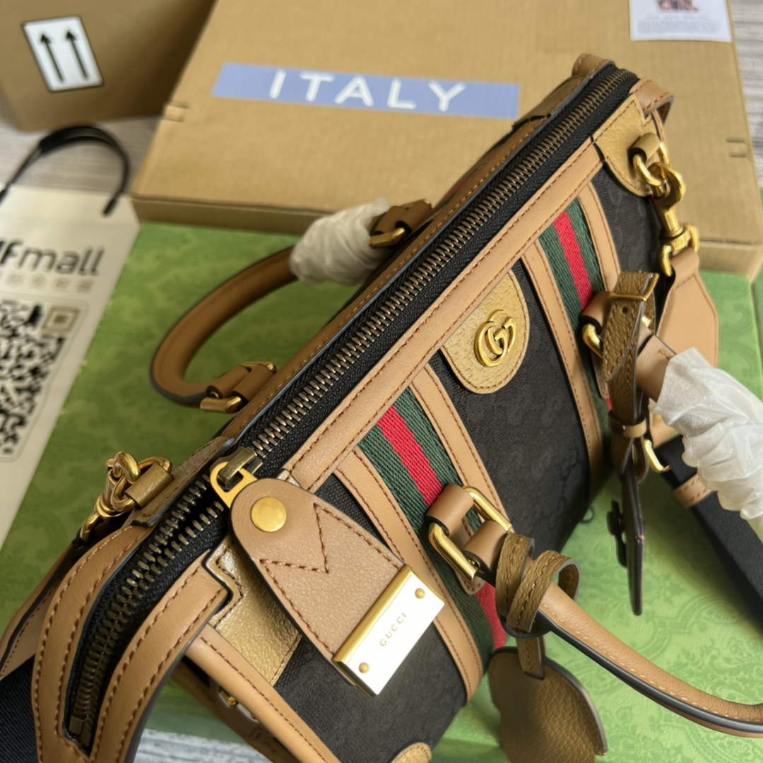 Gucci 715772 Small canvas top handle bag Brown leather