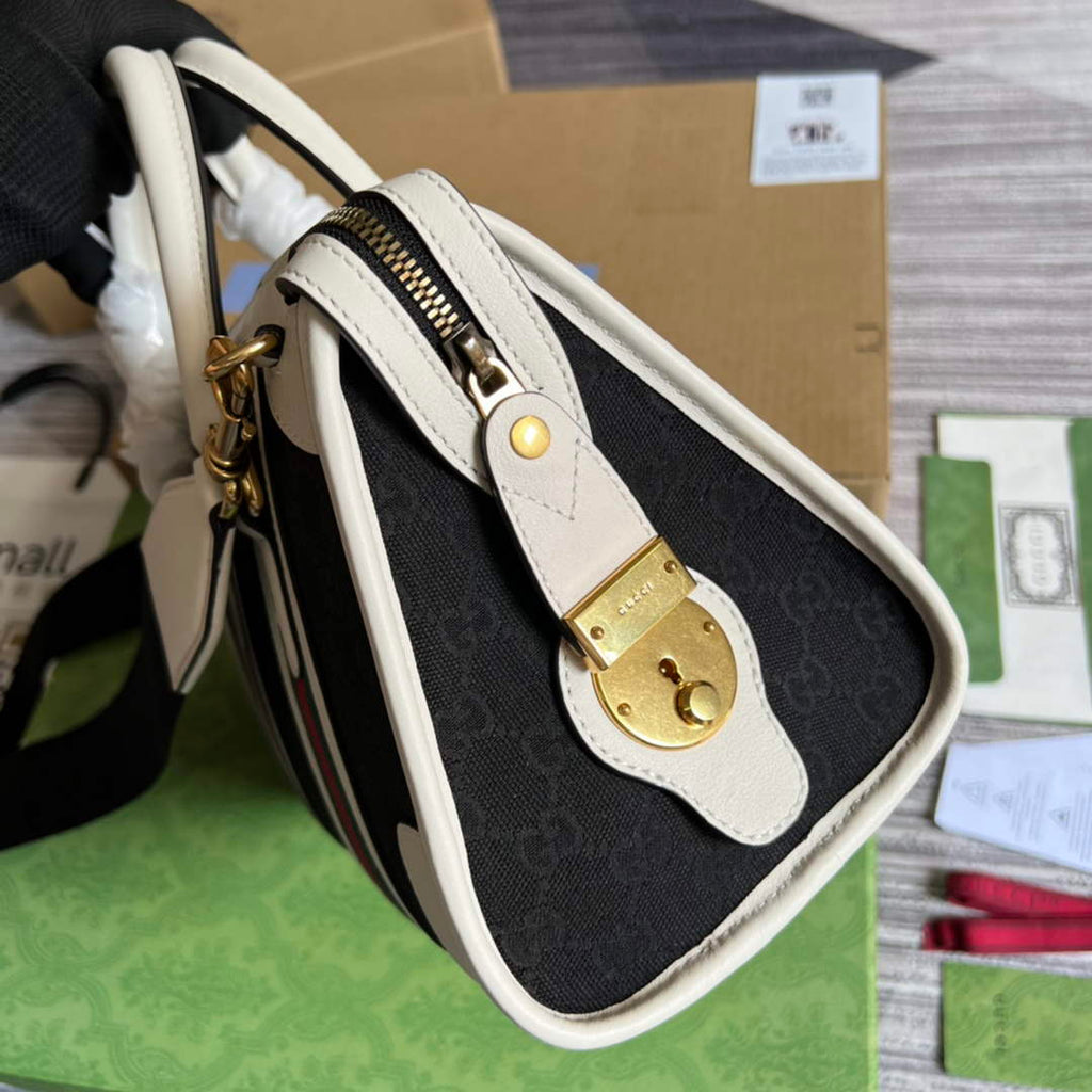 Gucci 715772 Small canvas top handle bag White leather